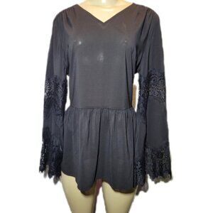 🖤DuJour Princess Whimsygoth Bellsleeve Lace Insert Ruffle Babydoll Tunic Blouse